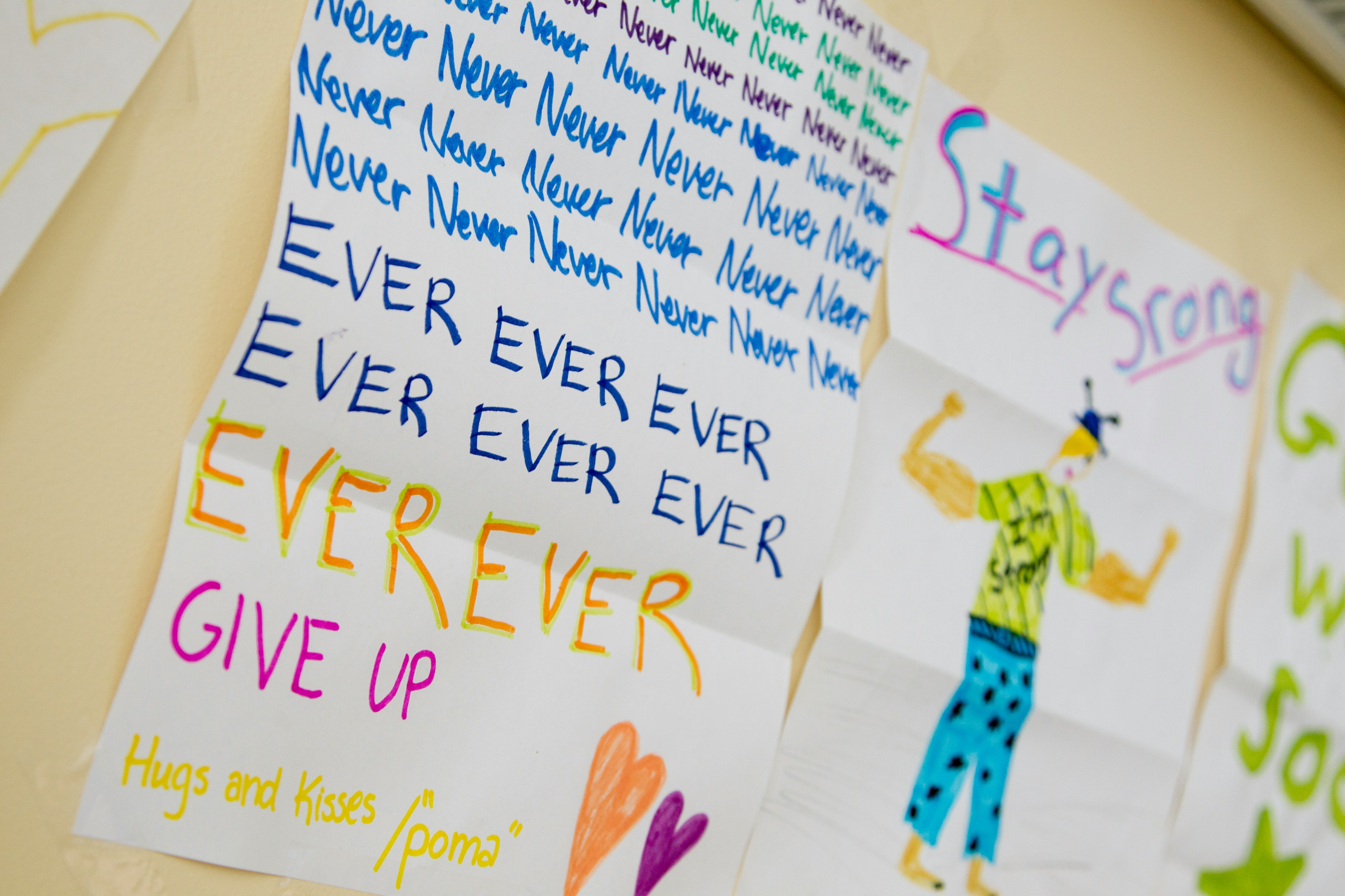 Children's hospital inspirational drawing urging kids to never give up